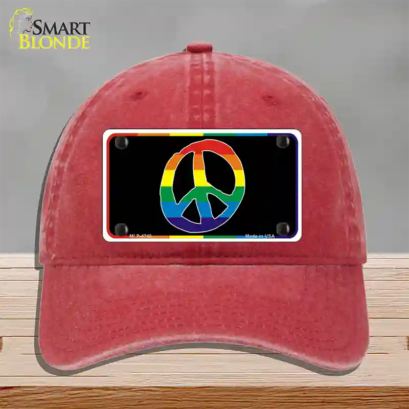 Peace Sign Novelty License Plate Hat Unconstructed Cotton / Red