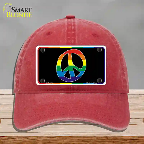 Peace Sign Novelty License Plate Hat Unconstructed Cotton / Red