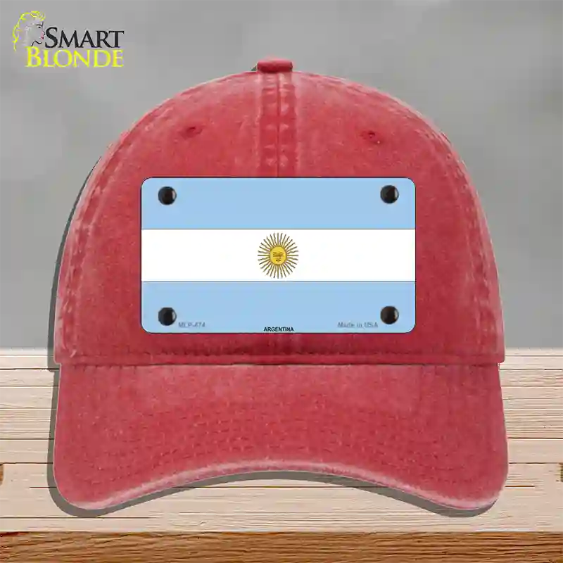 Argentina Flag Novelty License Plate Hat Unconstructed Cotton / Red