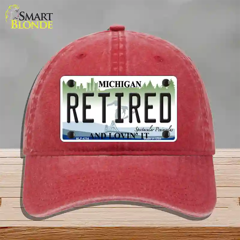 Retired Michigan State Novelty License Plate Hat Unconstructed Cotton / Red