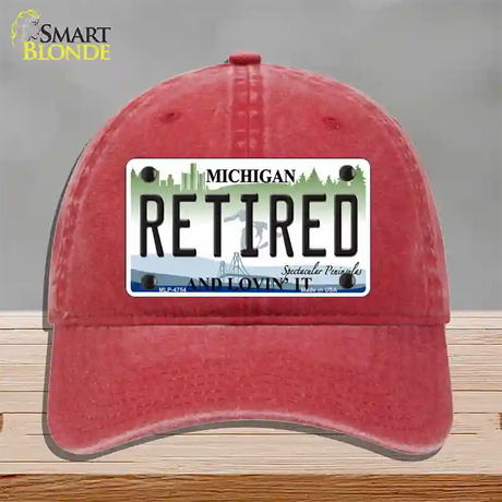 Retired Michigan State Novelty License Plate Hat Unconstructed Cotton / Red