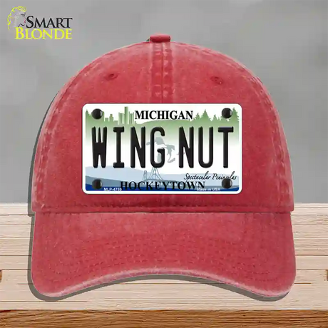 Wing Nut Michigan State Novelty License Plate Hat Unconstructed Cotton / Red