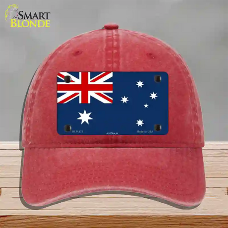 Australia Flag Novelty License Plate Hat Unconstructed Cotton / Red