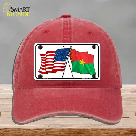 United States Burkina Faso Crossed Flags Novelty License Plate Hat Sign Unconstructed Cotton / Red