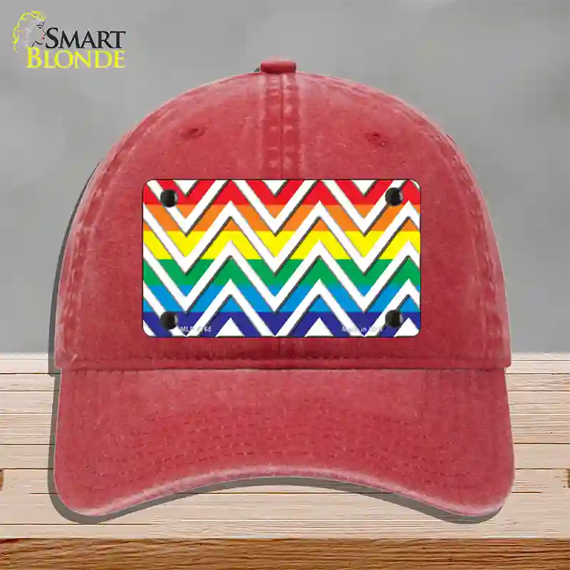 Rainbow White Chevron Novelty License Plate Hat Unconstructed Cotton / Red