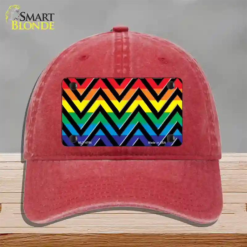 Rainbow Black Chevron Novelty License Plate Hat Unconstructed Cotton / Red