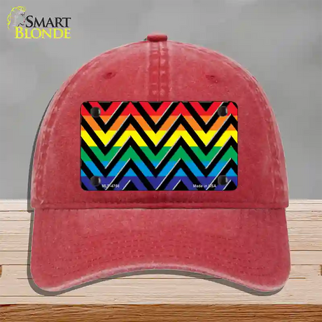 Rainbow Black Chevron Novelty License Plate Hat Unconstructed Cotton / Red