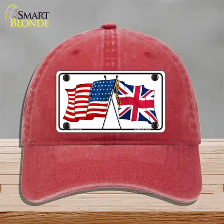 United States Britain Crossed Flags Novelty License Plate Hat Unconstructed Cotton / Red