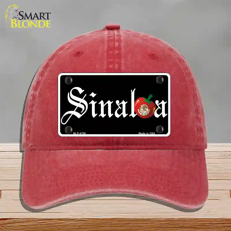 Sinaloa Black Novelty License Plate Hat Unconstructed Cotton / Red