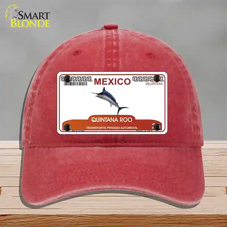 Quintana Roo Mexico Novelty License Plate Hat Unconstructed Cotton / Red