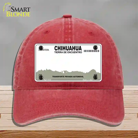 Chihuahua Mexico Novelty License Plate Hat Unconstructed Cotton / Red