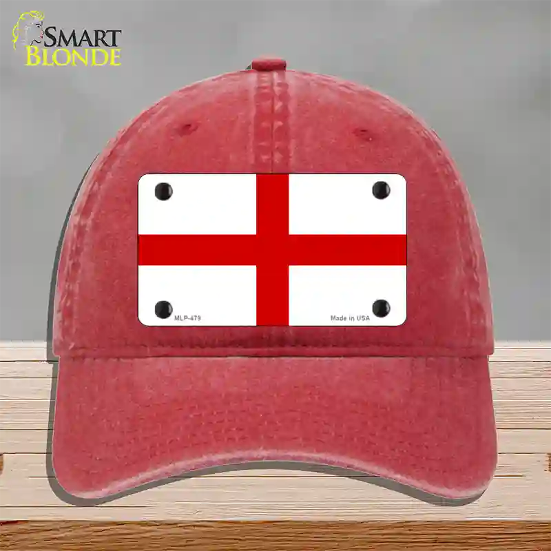 England Flag Novelty License Plate Hat Unconstructed Cotton / Red