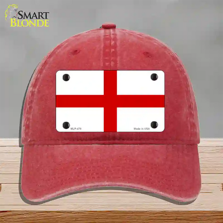 England Flag Novelty License Plate Hat Unconstructed Cotton / Red