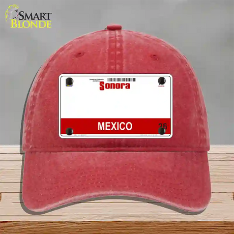 Sonora Mexico Novelty License Plate Hat Unconstructed Cotton / Red