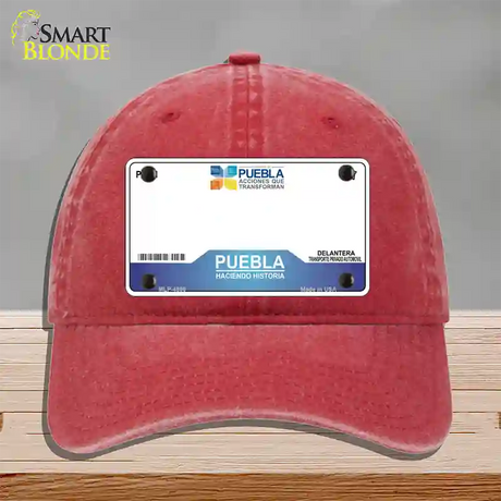 Puebla Mexico Novelty License Plate Hat Unconstructed Cotton / Red