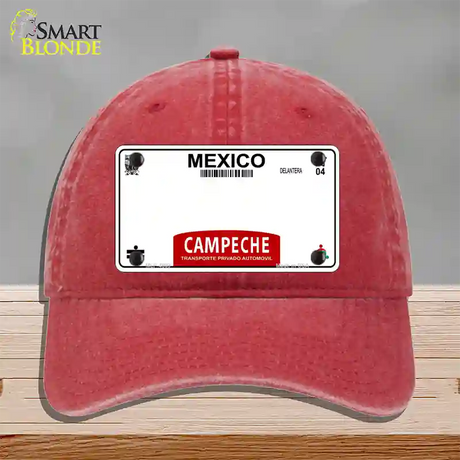 Campeche Mexico Blank Novelty License Plate Hat Unconstructed Cotton / Red