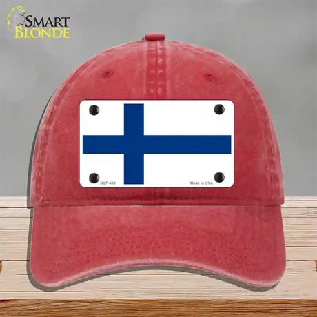 Finland Flag Novelty License Plate Hat Unconstructed Cotton / Red