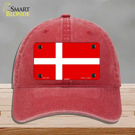 Denmark Flag Novelty License Plate Hat Unconstructed Cotton / Red