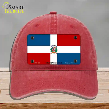 Dominican Republic Flag Novelty License Plate Hat Unconstructed Cotton / Red