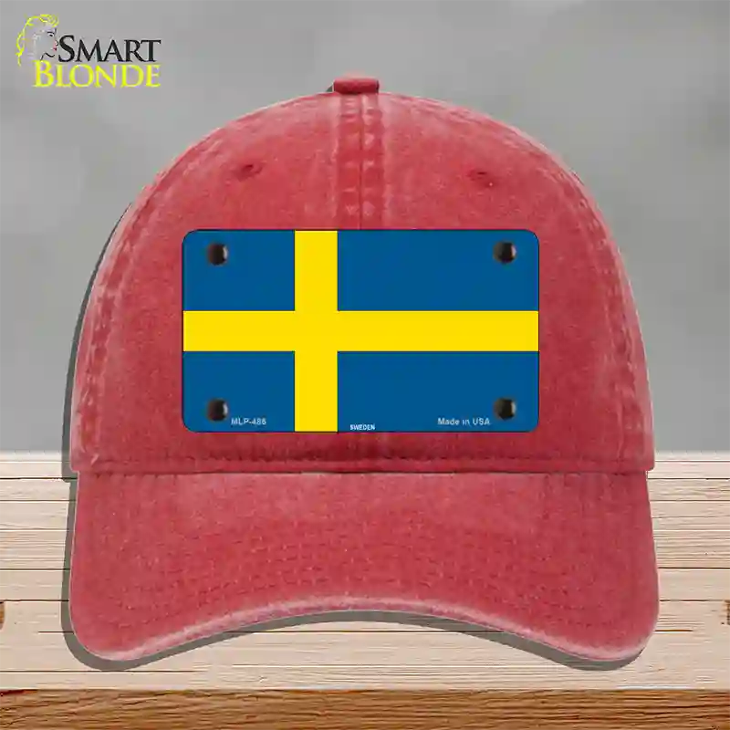 Sweden Flag Novelty License Plate Hat Unconstructed Cotton / Red