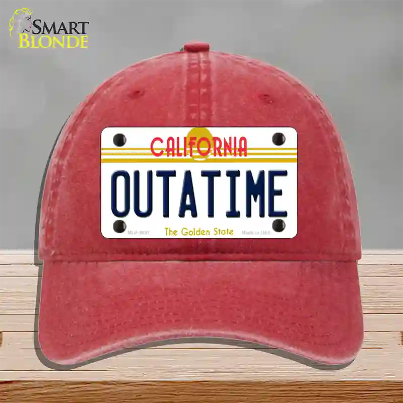 California Outtatime Novelty License Plate Hat Unconstructed Cotton / Red