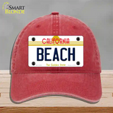 Beach California Novelty License Plate Hat Unconstructed Cotton / Red