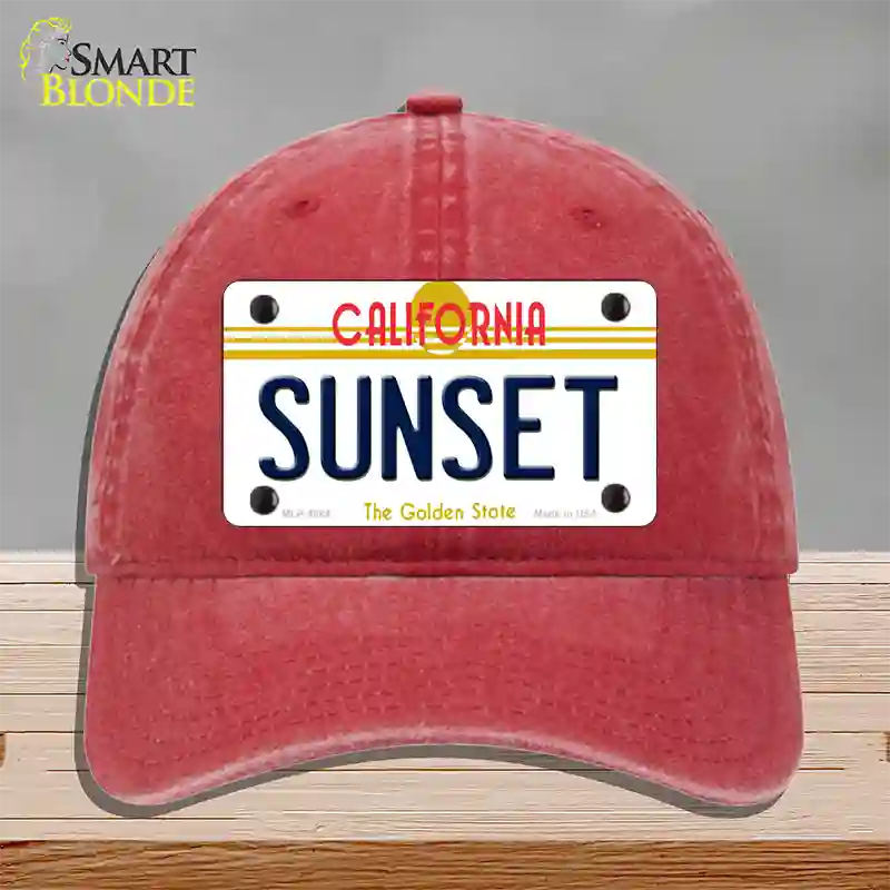 Sunset California Novelty License Plate Hat Unconstructed Cotton / Red