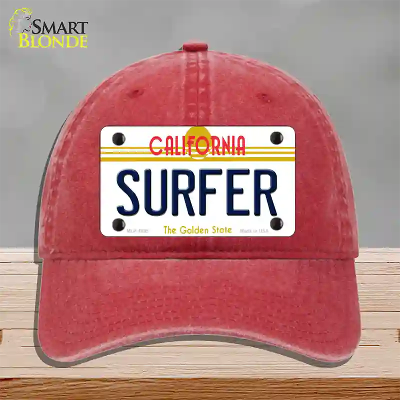 Surfer California Novelty License Plate Hat Unconstructed Cotton / Red