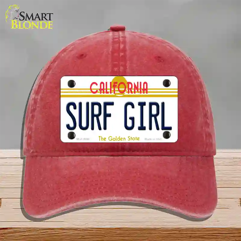 Surf Girl California Novelty License Plate Hat Unconstructed Cotton / Red