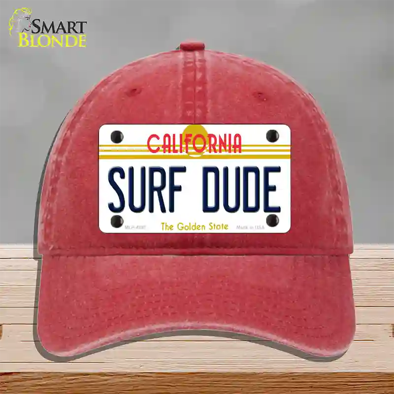 Surf Dude California Novelty License Plate Hat Unconstructed Cotton / Red