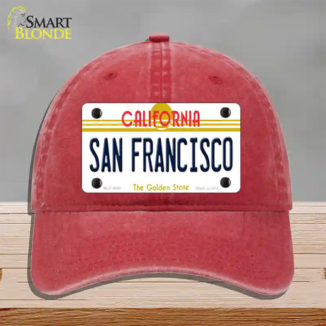 San Francisco California Novelty License Plate Hat Unconstructed Cotton / Red