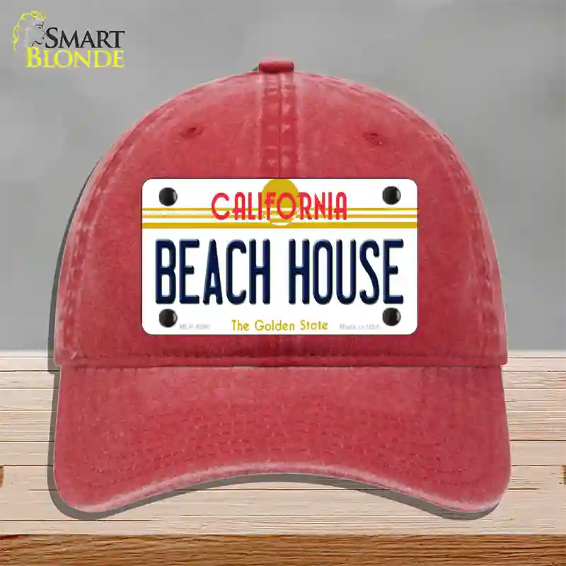 Beach House California Novelty License Plate Hat Unconstructed Cotton / Red