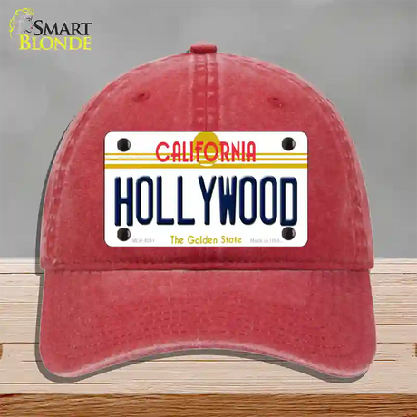 Hollywood California Novelty License Plate Hat Unconstructed Cotton / Red