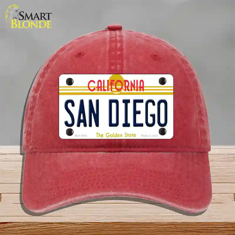 San Diego California Novelty License Plate Hat Unconstructed Cotton / Red