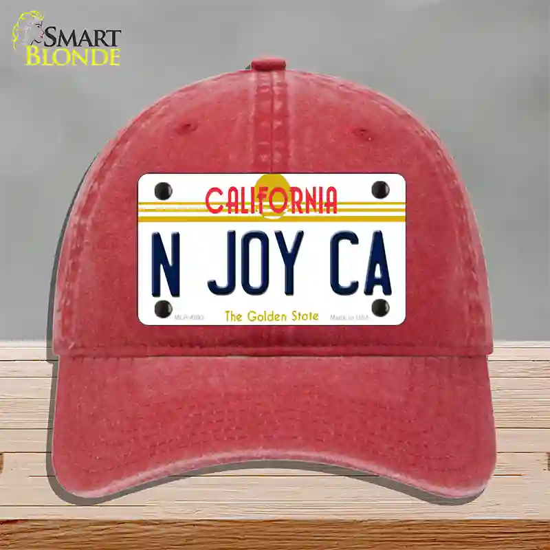 N Joy Ca California Novelty License Plate Hat Unconstructed Cotton / Red