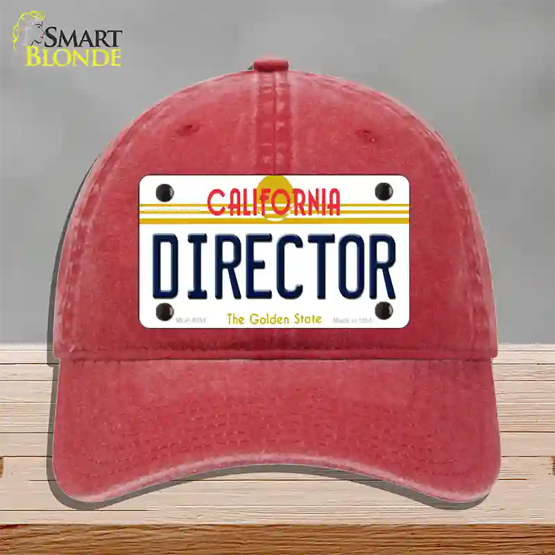 Director California Novelty License Plate Hat Unconstructed Cotton / Red