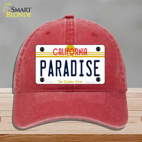 Paradise California Novelty License Plate Hat Unconstructed Cotton / Red