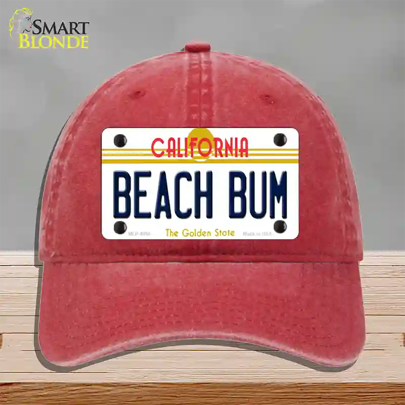 Beach Bum California Novelty License Plate Hat Unconstructed Cotton / Red