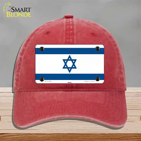 Israel Flag Novelty License Plate Hat Unconstructed Cotton / Red