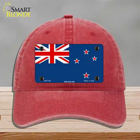 New Zealand Flag Novelty License Plate Hat Unconstructed Cotton / Red