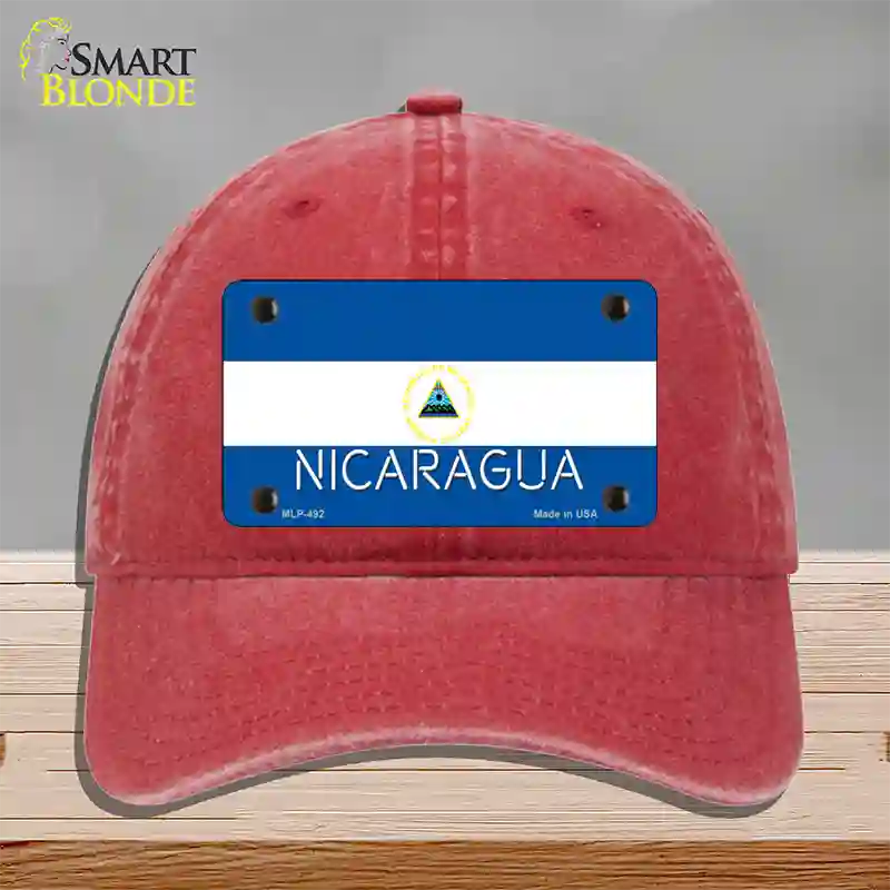 Nicaragua Flag Novelty License Plate Hat Unconstructed Cotton / Red