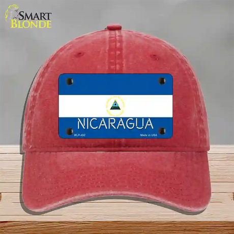 Nicaragua Flag Novelty License Plate Hat Unconstructed Cotton / Red