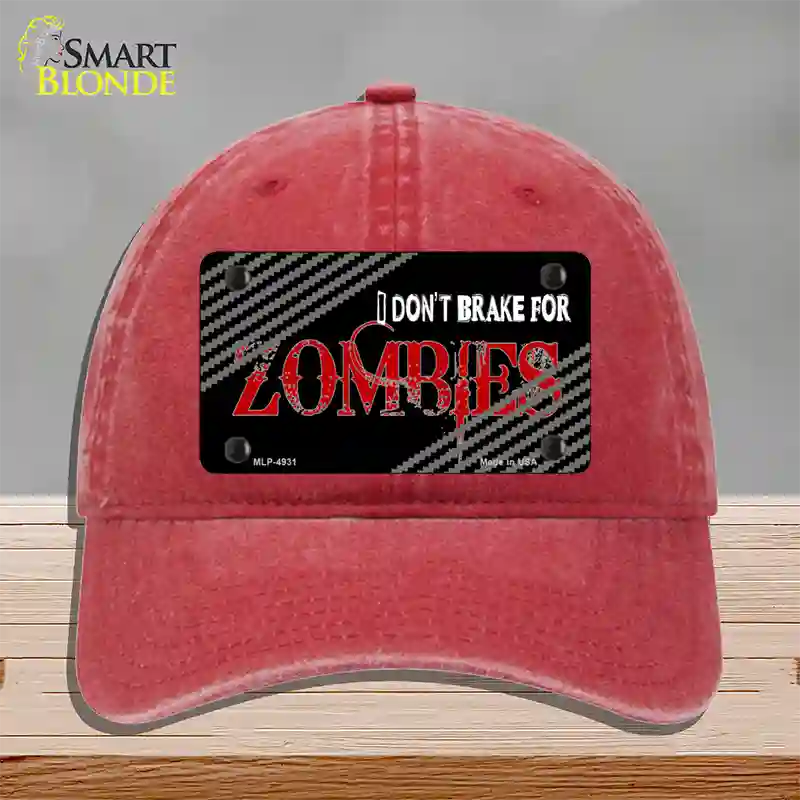 Dont Brake For Zombies Novelty License Plate Hat Unconstructed Cotton / Red