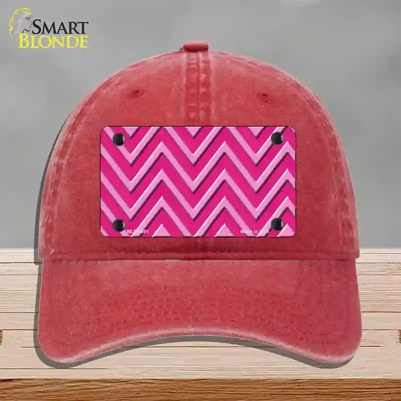 Pink Light Pink Large Chevron Novelty License Plate Hat Unconstructed Cotton / Red