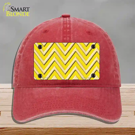 Yellow Light Yellow Large Chevron Novelty License Plate Hat Unconstructed Cotton / Red