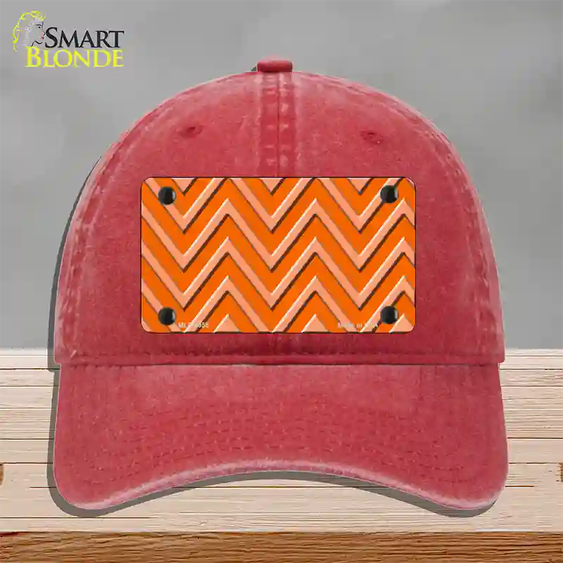 Orange Light Orange Large Chevron Novelty License Plate Hat Unconstructed Cotton / Red