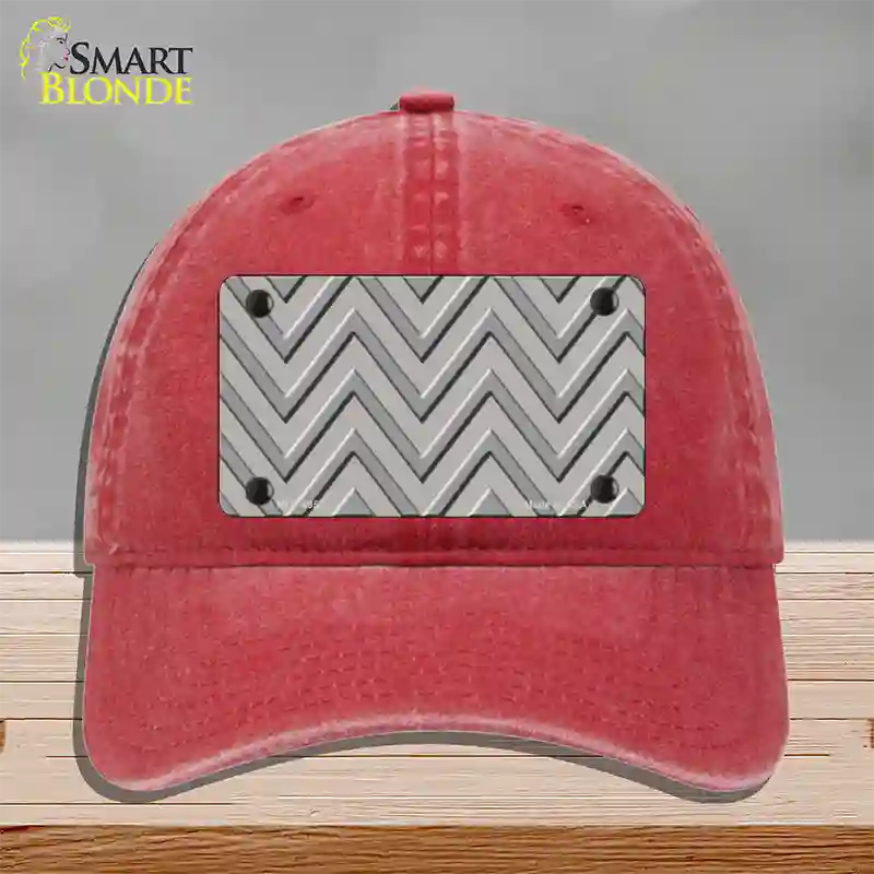 Grey Light Grey Large Chevron Novelty License Plate Hat Unconstructed Cotton / Red