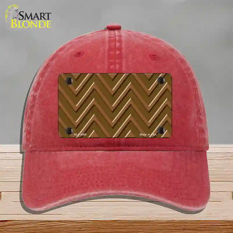 Brown Light Brown Large Chevron Novelty License Plate Hat Unconstructed Cotton / Red