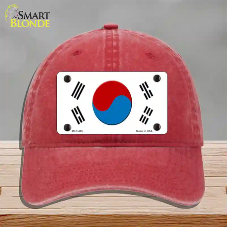 South Korea Flag Novelty License Plate Hat Unconstructed Cotton / Red