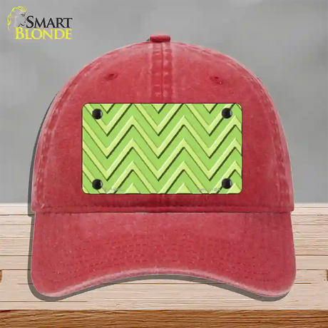 Lime Green Lighter Lime Green Large Chevron Novelty License Plate Hat Unconstructed Cotton / Red